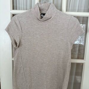 Beige Turtleneck Short Sleeve Top